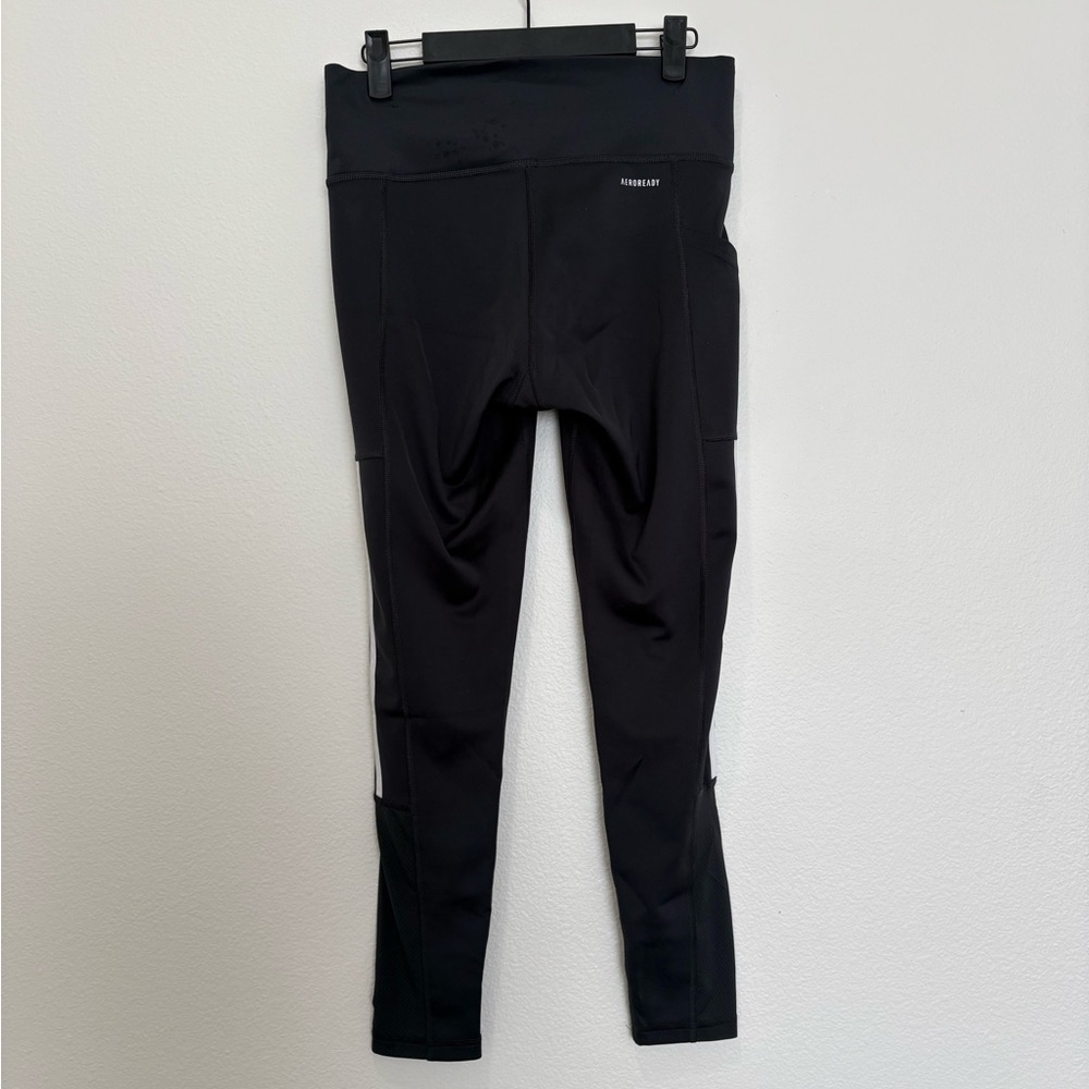 adidas Black Leggings with White Three-Stripe Side Panels Size Medium - Picture 3 of 10